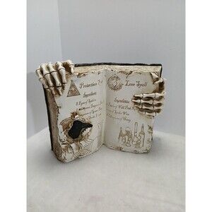 HALLOWEEN LOVE PROTECTION SPELL BOOK SKELETON HANDS 3D DECOR RESIN PROP LARGE
